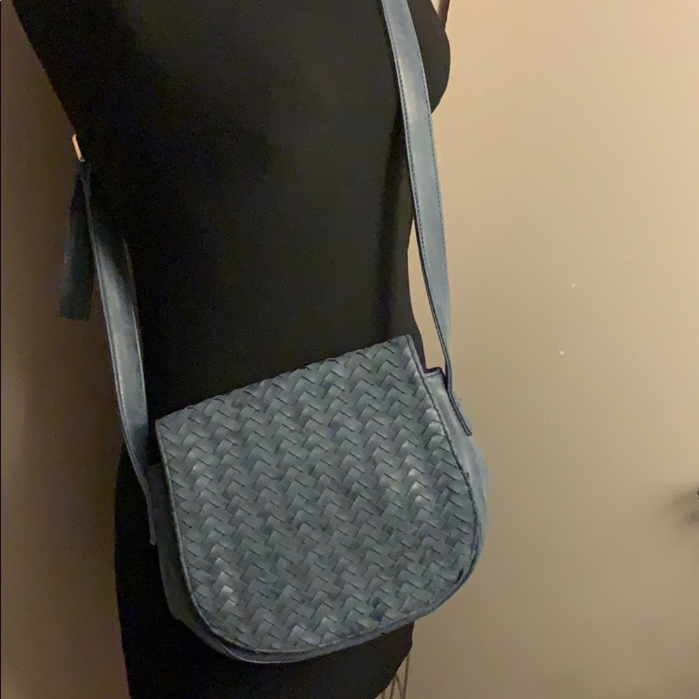 Neiman Marcus Blue Woven Crossbody Bag